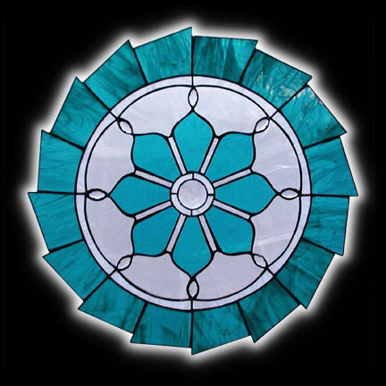 Round Hanging Stained Glass Art Window in Teal